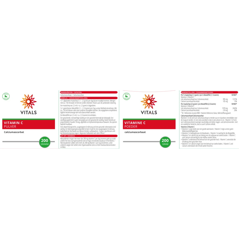 Vitals Vitamine C Poeder Calcium Ascorbaat 6 Vitals Vitamine C Poeder Calcium Ascorbaat - Afbeelding 4