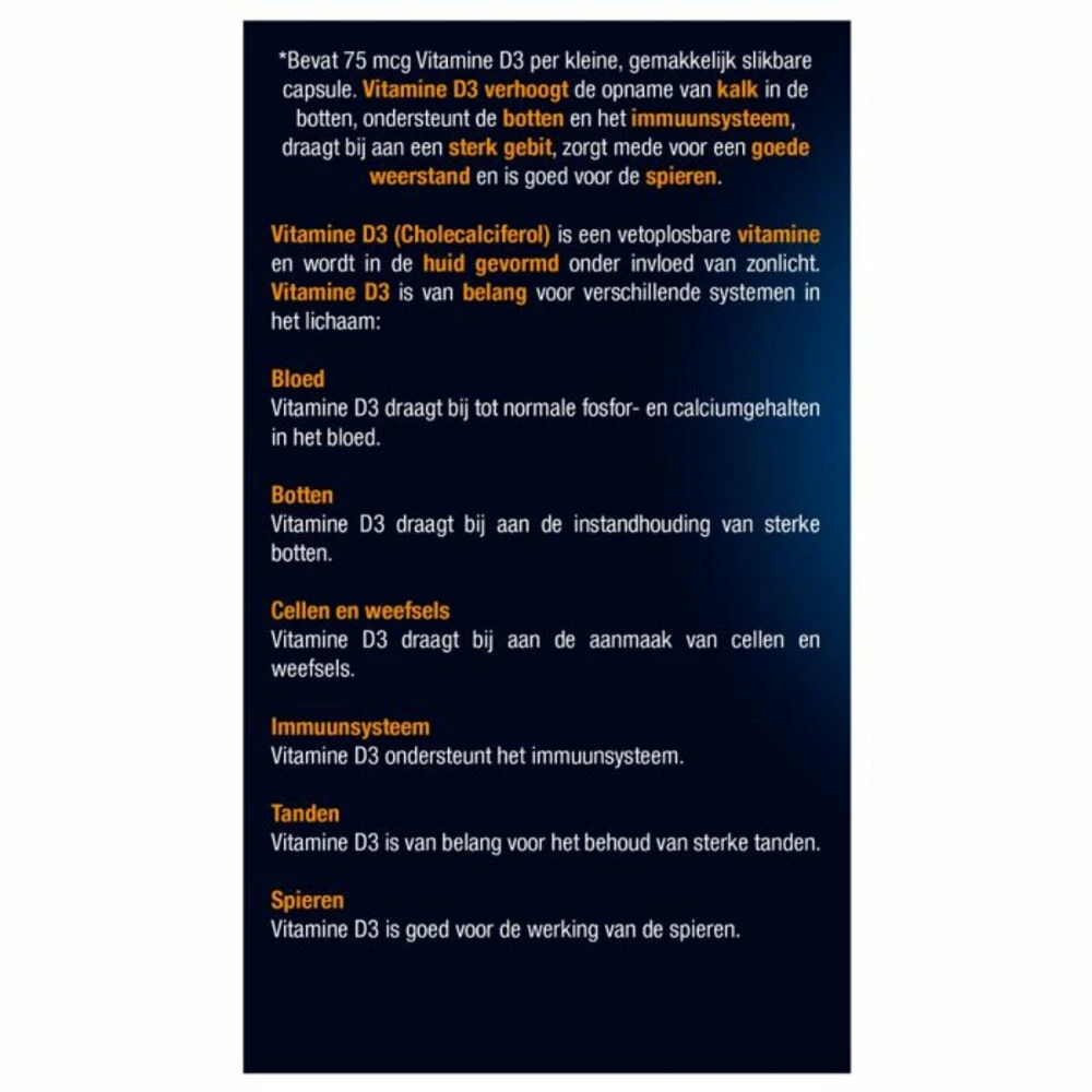 Lucovitaal Vitamine D3 D3 75mcg (3000IE) Forte 6 Lucovitaal Vitamine D3 D3 75mcg (3000IE) Forte - Afbeelding 4